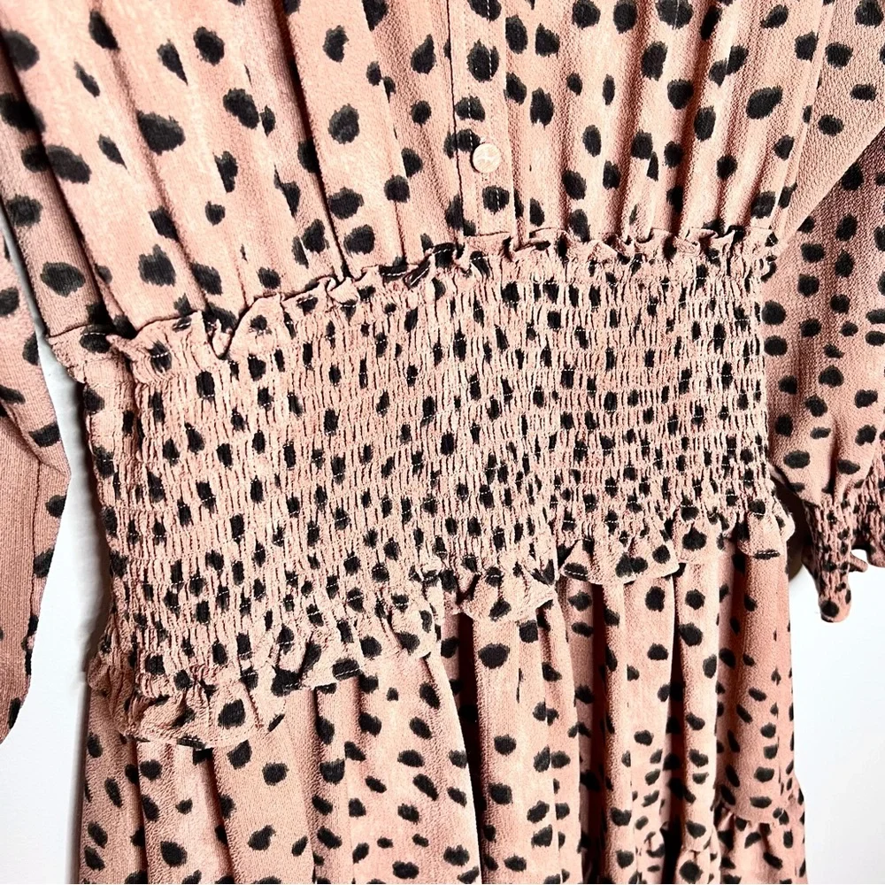 Rebecca Taylor La Vie Le Faune Mini Dress Sz M Smock Cheetah Print Long Sleeve